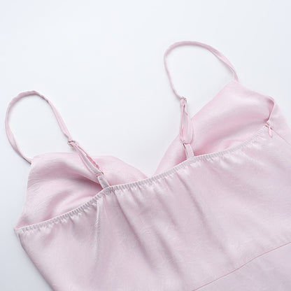 Satin Dress Suspender Pleated Split Sexy Slim Hip Dress - Iyanka
