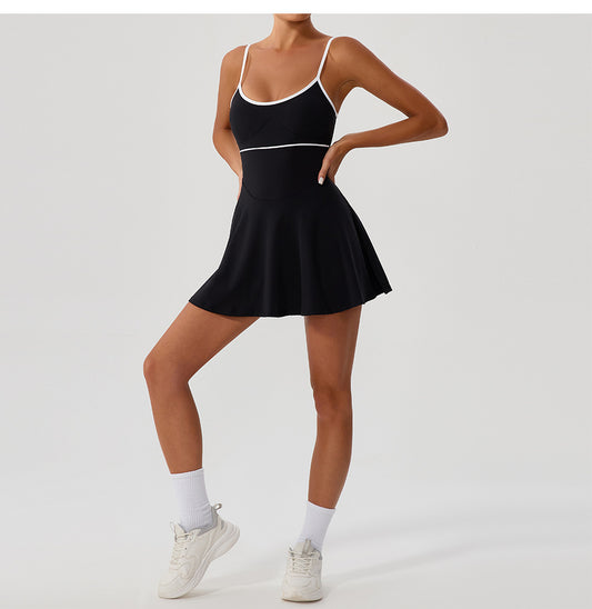 Contrasting Color Dress Intrazone Chest Pad Anti Exposure Base Tennis Beauty Back Adjustable Shoulder Strap - Iyanka