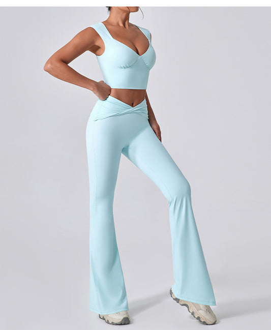 Wide Leg Tight Nude Feel Hip Lifting Yoga Bell Bottom Pants Dance High Waist Micro Pull Quick Drying Casual Sports Trousers Women - Iyanka