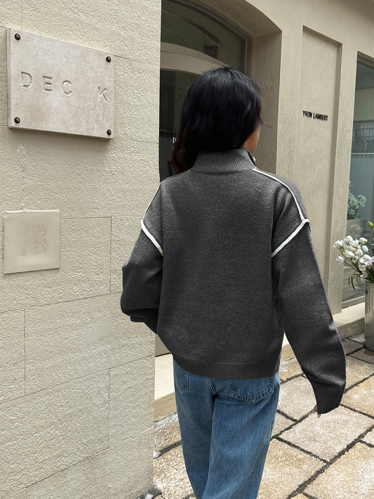 Casual Simple Solid Color Long Sleeve Zipper Sweaters Women Clothing Autumn Winter - Iyanka