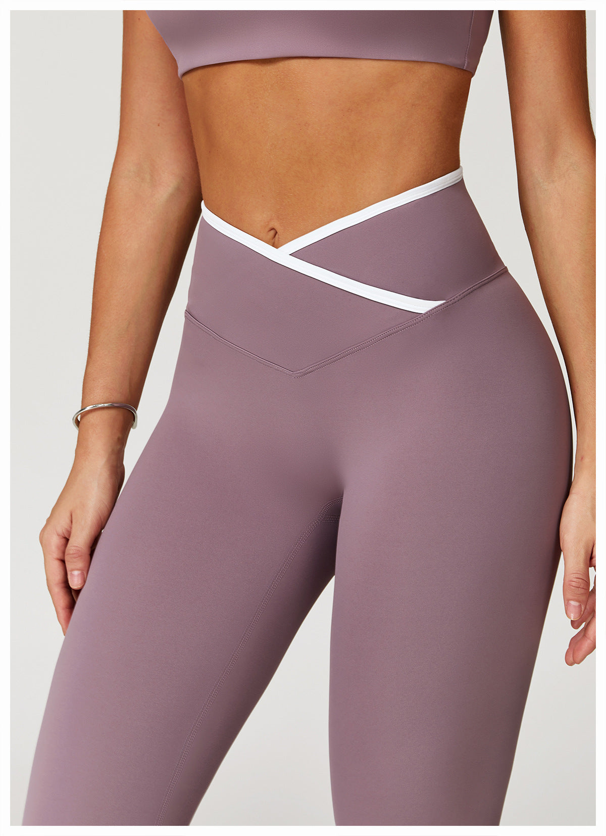 Nude Feel Skinny Yoga Pants Cross High Waist Contrast Color Tights Women Sports Running Fitness Pants - Iyanka