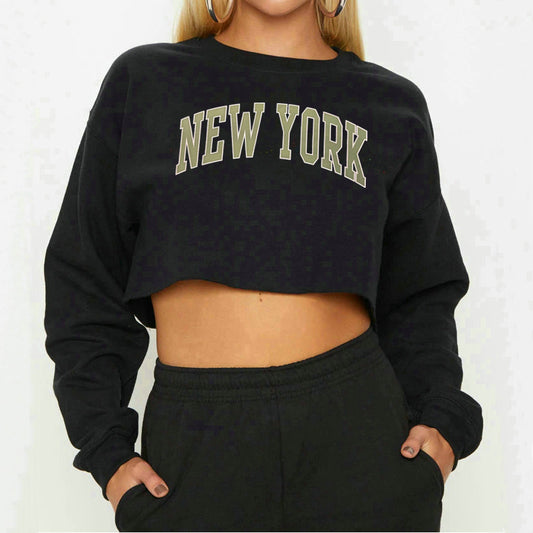 Women Clothing Autumn Winter York Letter Graphic Printing Short Loose Long Sleeves Sweatshirt - Iyanka
