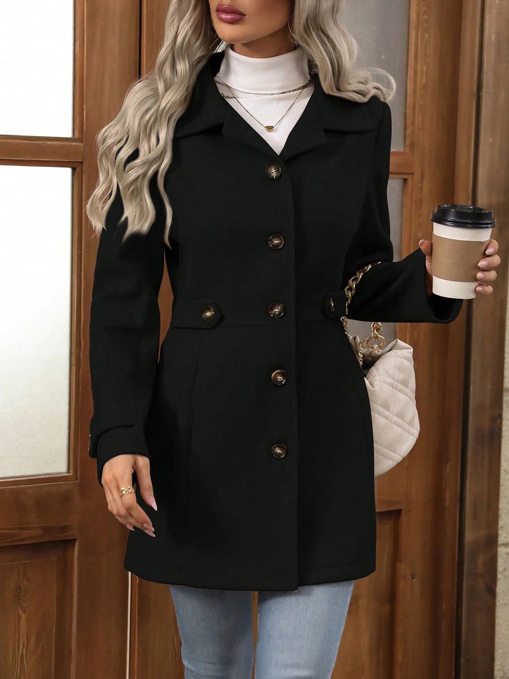 Autumn Winter Collared Women Woolen Slim Fit Coat - Iyanka