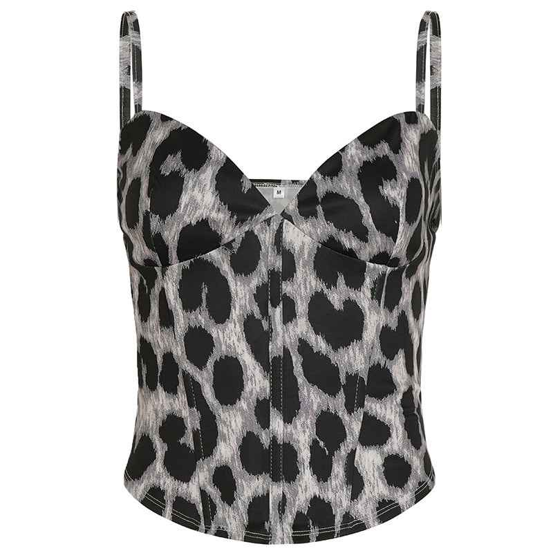 Women’s Summer Slim Fit Leopard Print V-Neck Vest Top