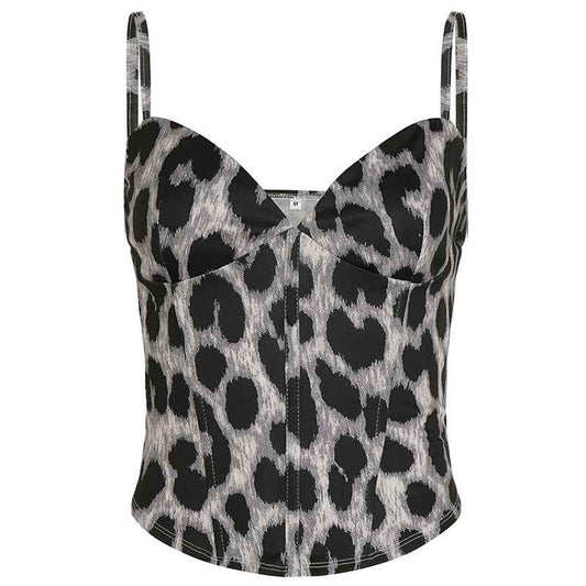 Women’s Summer Slim Fit Leopard Print V-Neck Vest Top