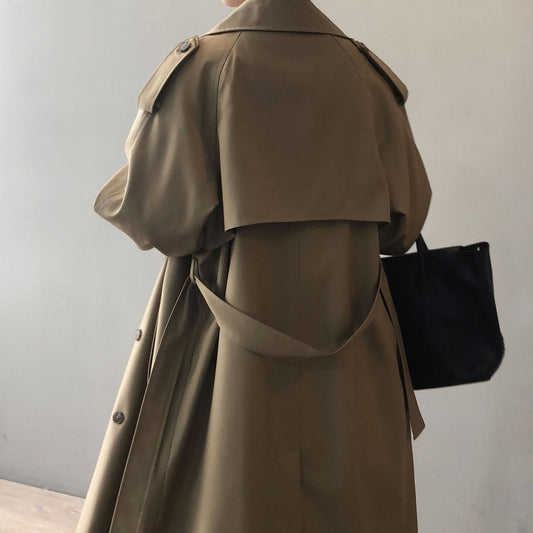 Long Trench Coat for Women Autumn Korean Elegant Loose Waist Tight Slimming Casual Coat for Women - Iyanka