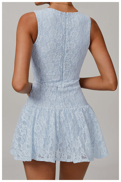 Lace Nude Feel Dress Stitching Mesh Breathable Zipper Sports Running Anti Exposure Dress - Iyanka