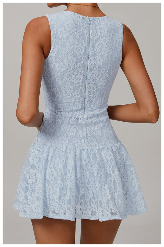 Lace Nude Feel Dress Stitching Mesh Breathable Zipper Sports Running Anti Exposure Dress - Iyanka