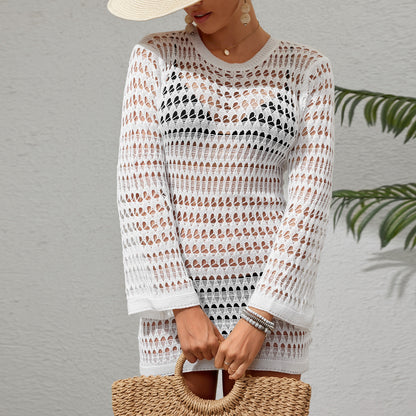 Sexy Hollow Out Cutout Loose Pullover Bikini Swimsuit Outwear Knitted Beach Sun Protection Blouse - Iyanka