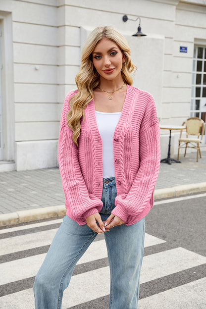 Women Clothing Idle Loose Sweater Coat Autumn Winter Long Sleeved V neck Twisted Knitted Sweater - Iyanka