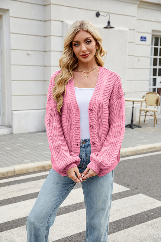 Women Clothing Idle Loose Sweater Coat Autumn Winter Long Sleeved V neck Twisted Knitted Sweater - Iyanka