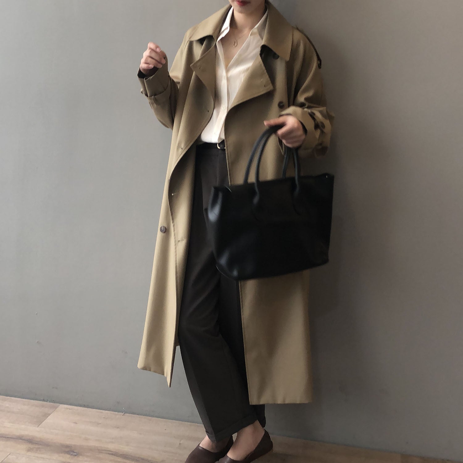 Long Trench Coat for Women Autumn Korean Elegant Loose Waist Tight Slimming Casual Coat for Women - Iyanka