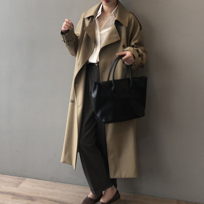 Long Trench Coat for Women Autumn Korean Elegant Loose Waist Tight Slimming Casual Coat for Women - Iyanka