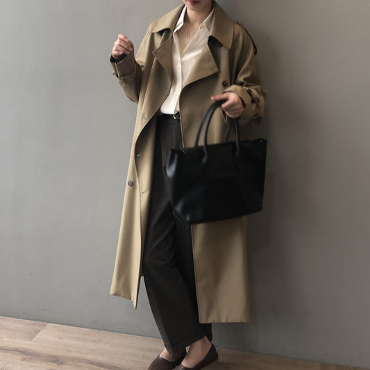 Long Trench Coat for Women Autumn Korean Elegant Loose Waist Tight Slimming Casual Coat for Women - Iyanka