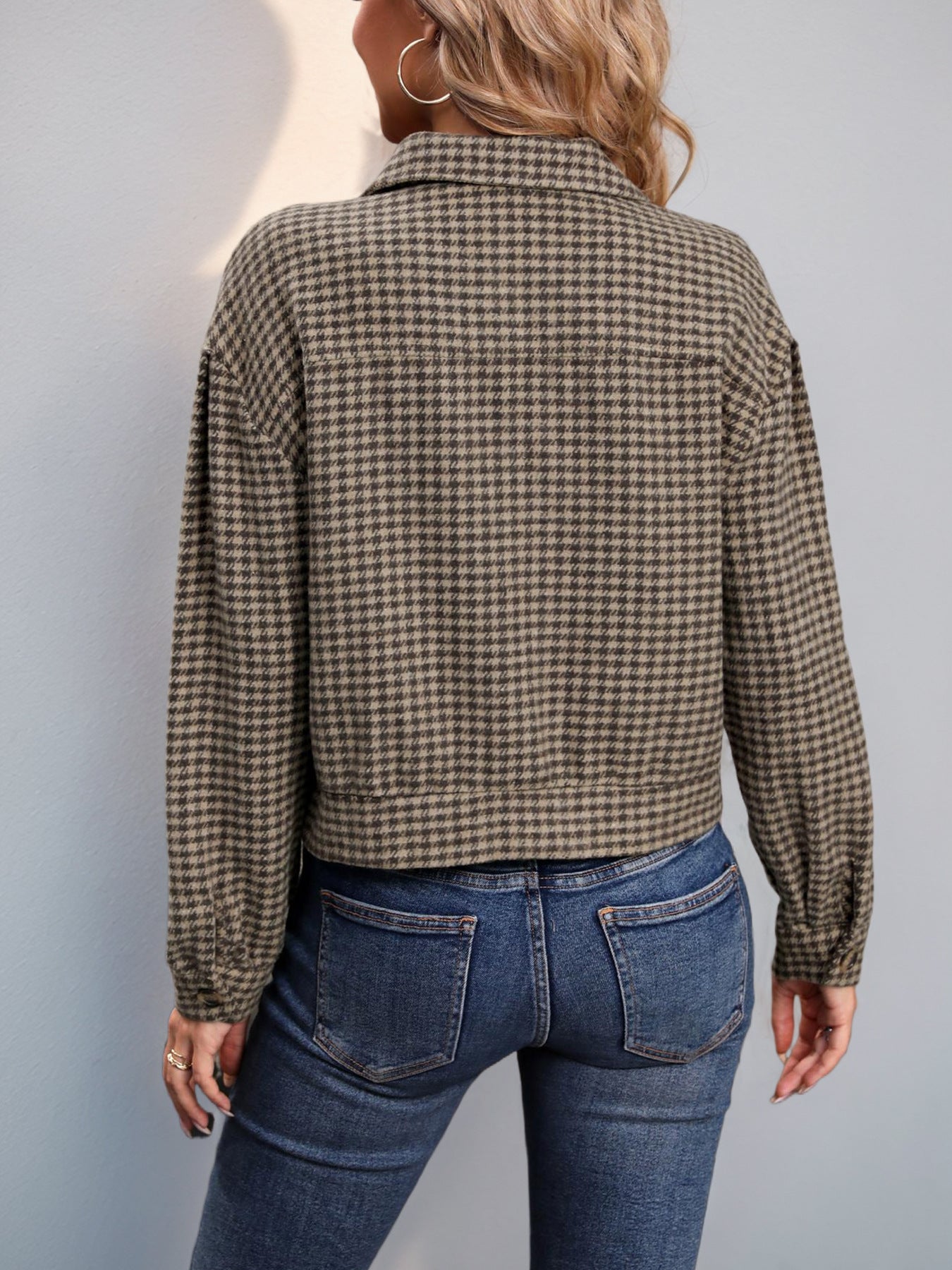 Casual Jacket Autumn Plaid Short Jacket Long Sleeved Retro Lapels Top - Iyanka