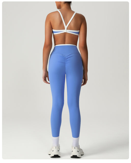 Peach Hip High Waist Tight Yoga Pants Women Gather Shockproof Bra Running Sports Set Workout Clothes - Iyanka