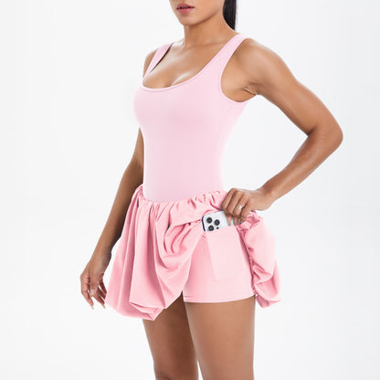 Cool Jumpsuit Tennis Skirt Sexy Beauty Back Pocket Backing Culottes Fitness Solid Color Sports Dress Women - Iyanka