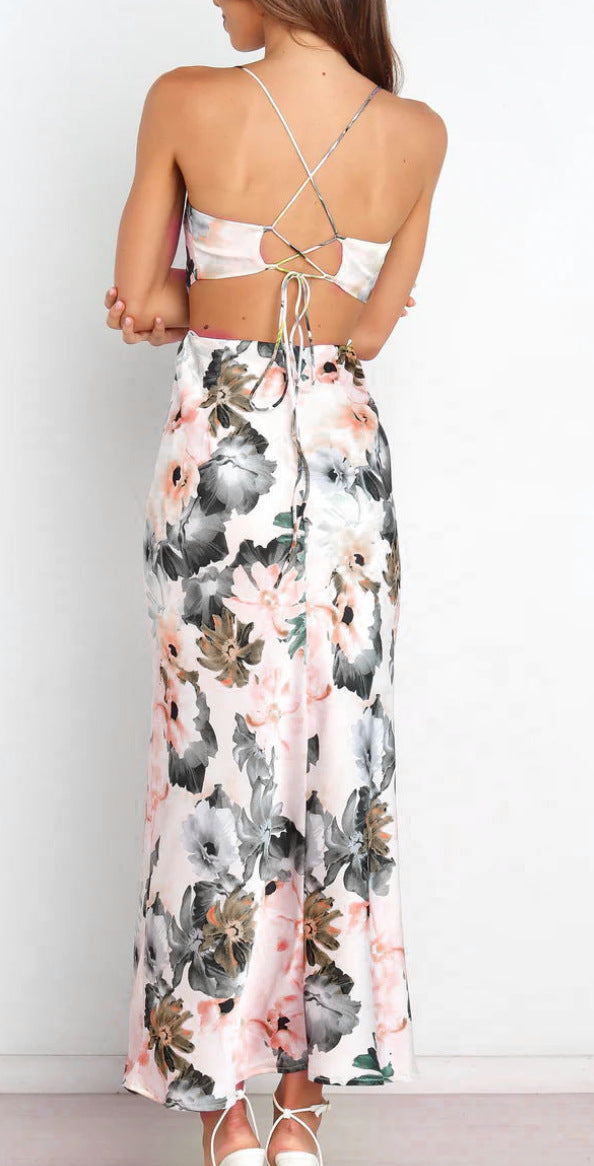 Summer Lace Printing Satin Elegant Dress for Women - Iyanka