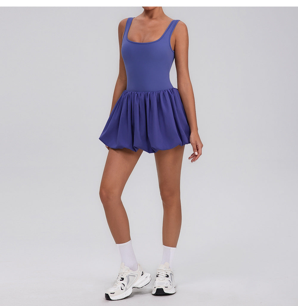 Fitness Draped Dress Faux Two Pieces Anti Wardrobe Malfunction Base Pockets Dress Sports Yoga Tennis Dress Women - Iyanka