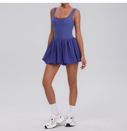 Fitness Draped Dress Faux Two Pieces Anti Wardrobe Malfunction Base Pockets Dress Sports Yoga Tennis Dress Women - Iyanka
