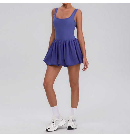 Fitness Draped Dress Faux Two Pieces Anti Wardrobe Malfunction Base Pockets Dress Sports Yoga Tennis Dress Women - Iyanka