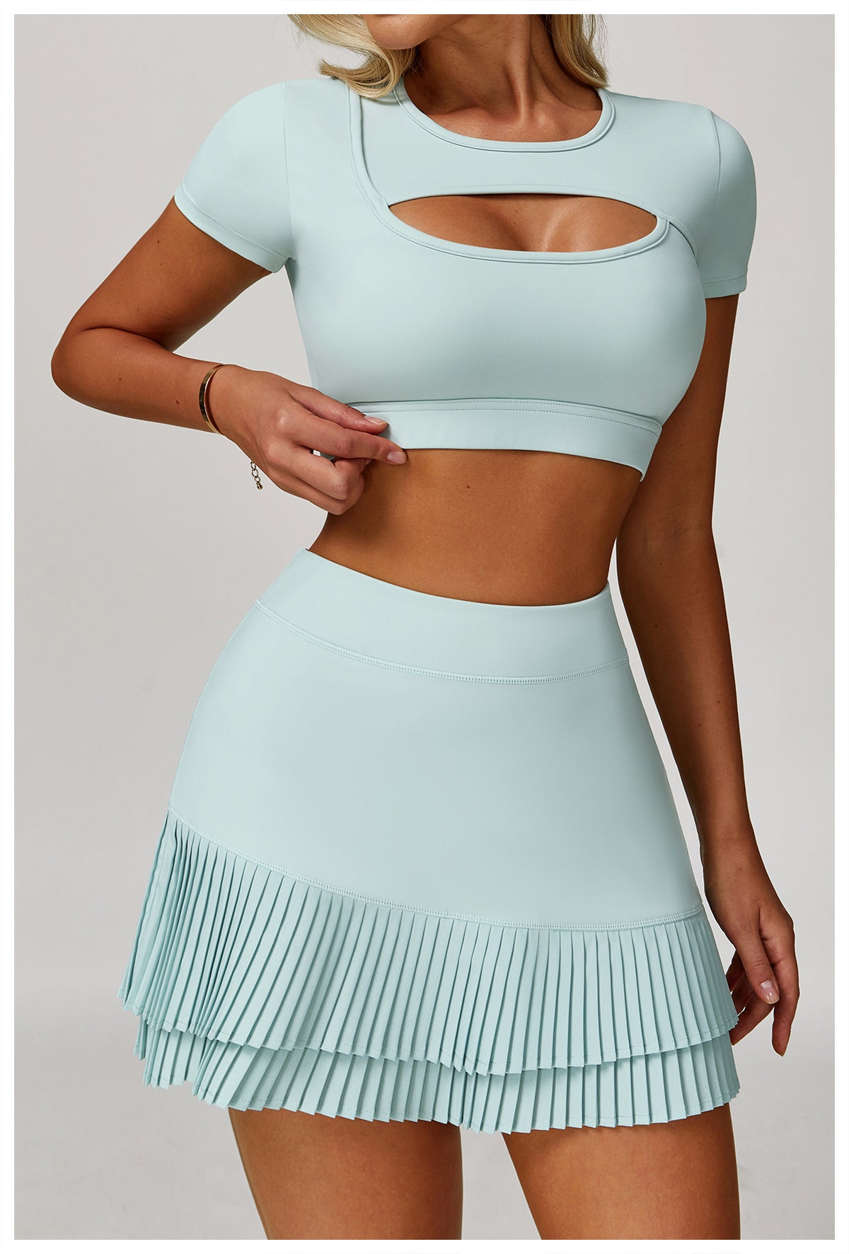 Summer Yoga Short Sleeve Hollow Out Cutout out Tight Shockproof Nude Feel Sports T shirt Running Fitness Sports Top - Iyanka