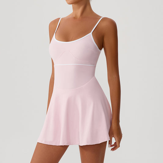Contrasting Color Dress Intrazone Chest Pad Anti Exposure Base Tennis Beauty Back Adjustable Shoulder Strap - Iyanka