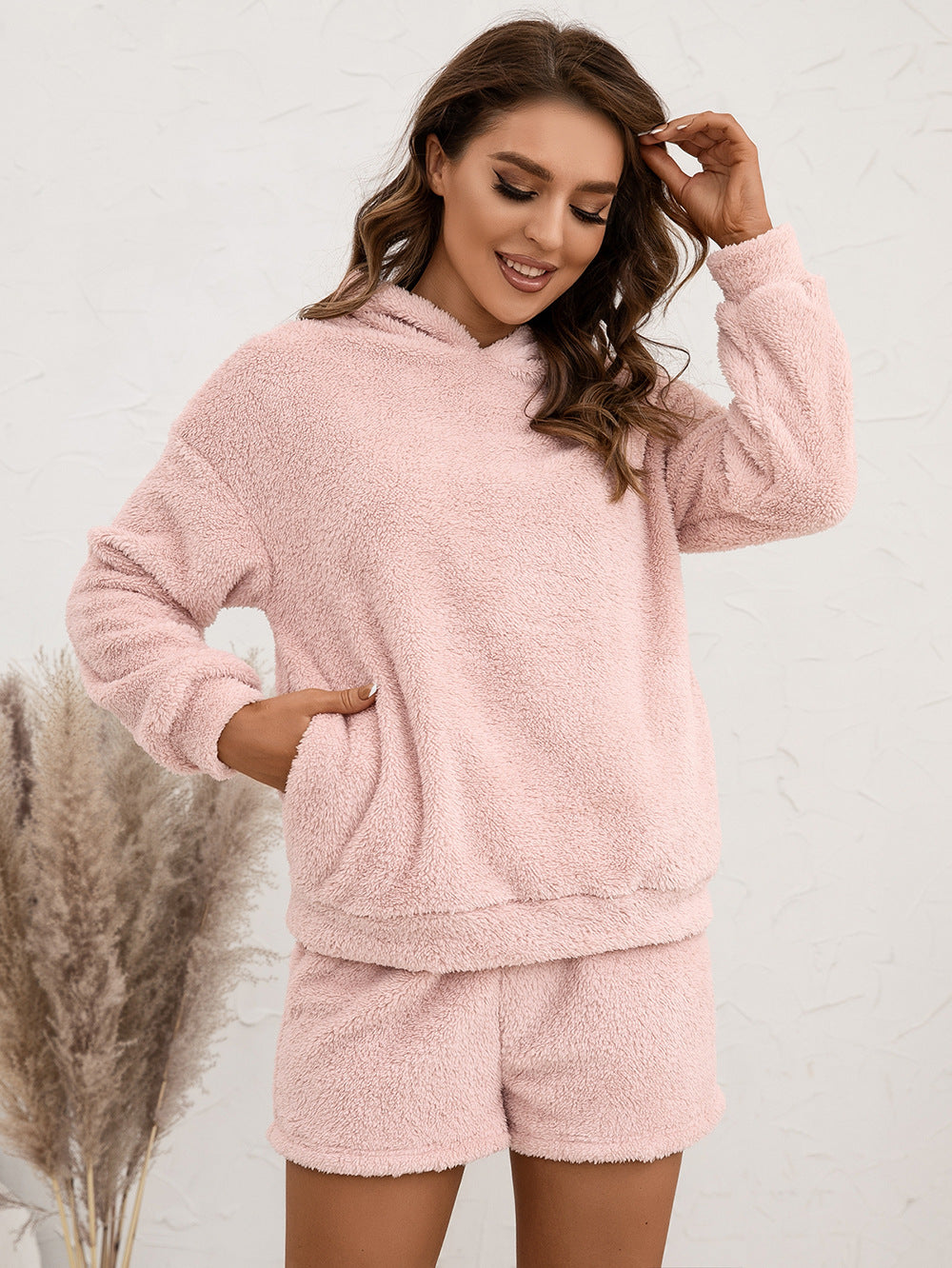 Plush Hooded Sweater Set Casual Homewear Double-Sided Plush Two-Piece Set Women - Iyanka