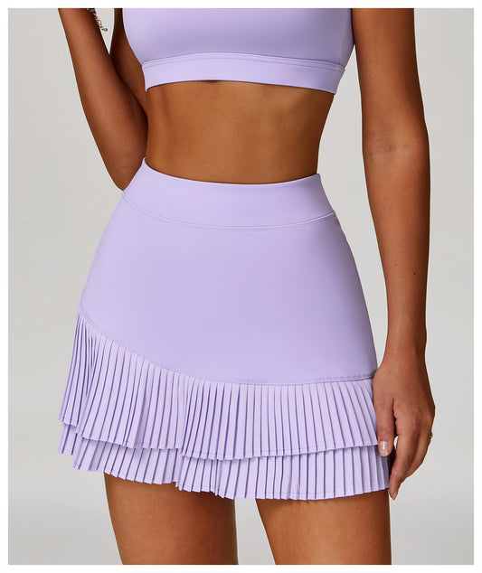 Sports Skirt Nude Feel High Waist Belly Wrap Pleated Skirt Anti Exposure Bottom Shorts Pocket Skirt - Iyanka