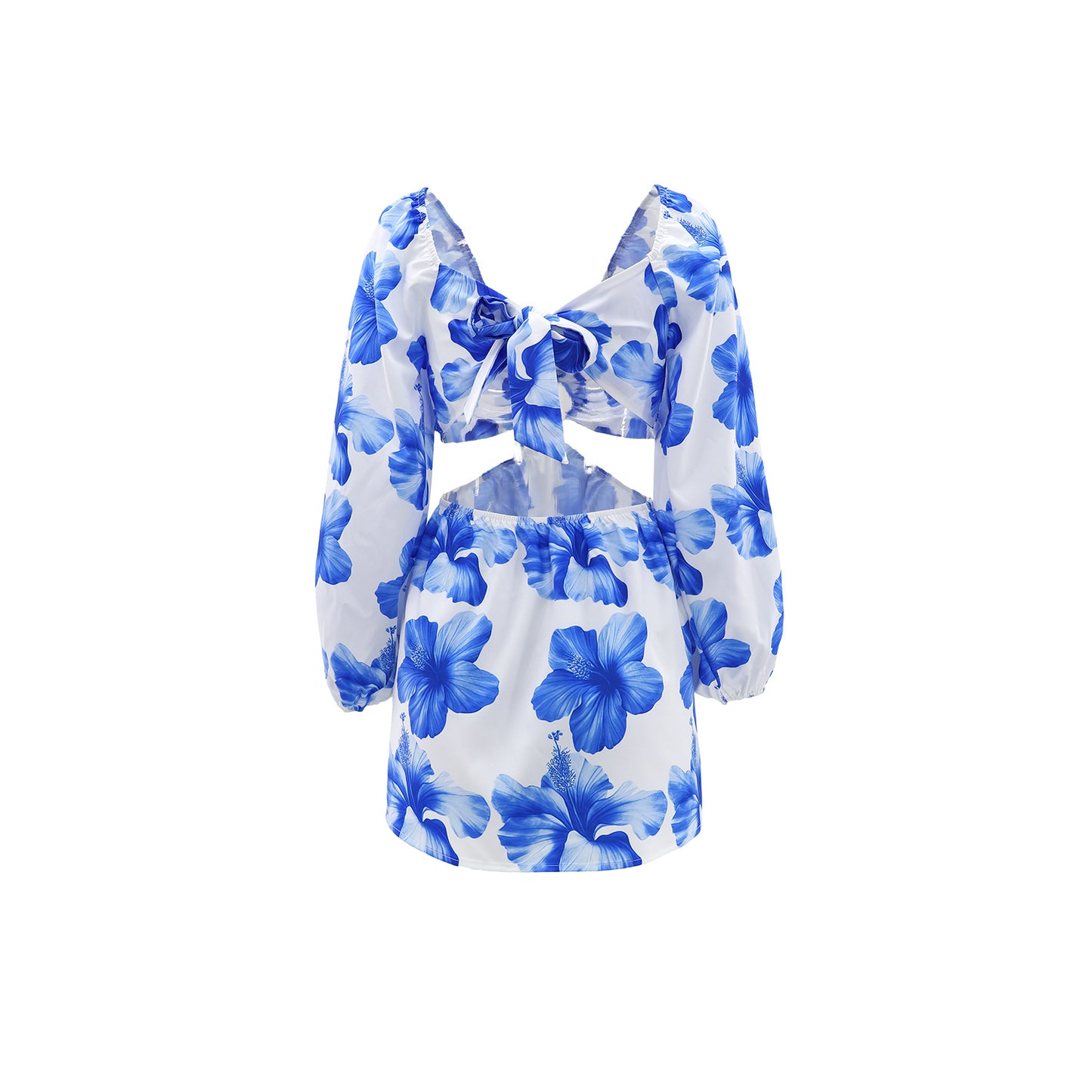 Women Holiday Drawstring Printed Long Sleeve Dress