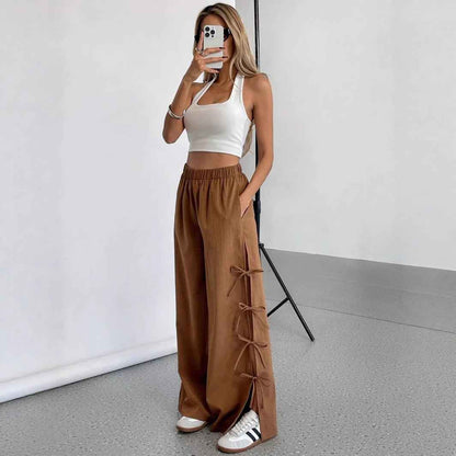 Autumn Winter Casual Bow Tie Contrast Drawstring Pants