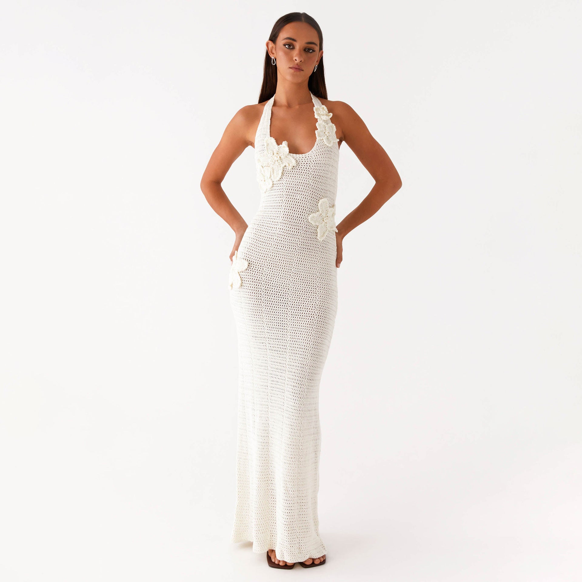 Sexy Hollow Out Cutout Floating Floral Halter Backless Sleeveless Casual Vacation Beach Dress - Iyanka