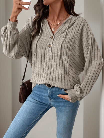 Inner Wear Home Casual Laid Sunken Stripe Hooded Solid Color Sweater Top - Iyanka