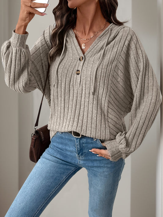 Inner Wear Home Casual Laid Sunken Stripe Hooded Solid Color Sweater Top - Iyanka