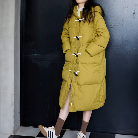 Half-High Collar Long Sleeves Bread Coat for Women Autumn Winter Thick Windproof Extended Long Coat White Duck down Hooded down Jacket - Iyanka