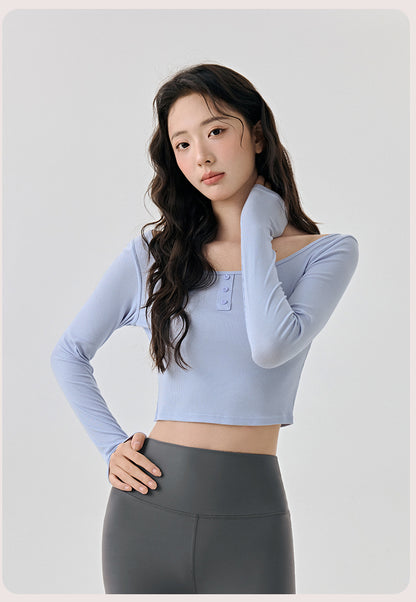 Scoop Yoga Clothing Top Women Short Slim Fit Slimming Workout Top Solid Color Shoulder Sports T shirt - Iyanka