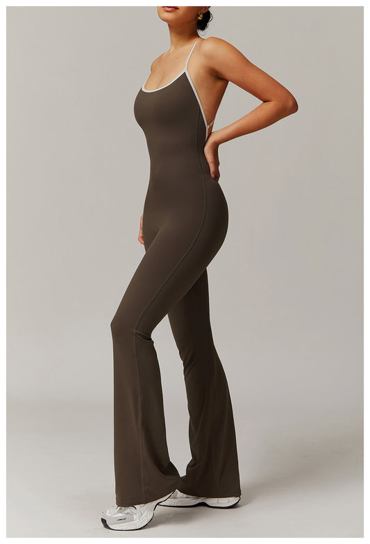Nude Feel Cross Beauty Back Yoga Jumpsuit Pleated Slightly Pull Running Sports Fitness Horn Jumpsuit - Iyanka