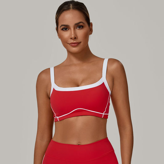 Autumn Sand Color Contrast Patchwork Yoga Bra Double Shoulder Strap Beauty Back Quick Drying Sports Tops Outerwear Running Yoga Clothes - Iyanka