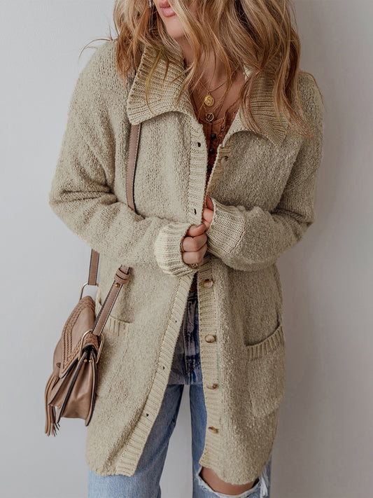 Fall Winter Lazy Wind Drop Shoulder Knitted Cardigan Women Casual Mid Length Cardigan Sweater Women - Iyanka