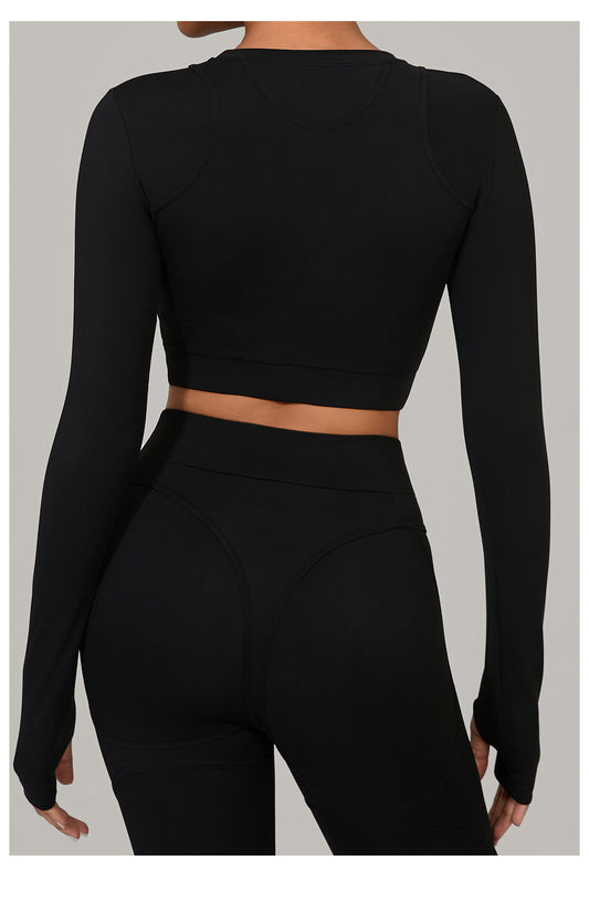 Autumn Sand Brushed Long Sleeve Yoga Clothes High Strength Workout Clothes Pilates Running Sport Long Sleeve Top - Iyanka