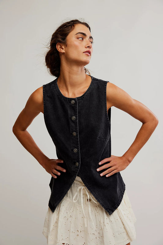 Casual Slim Fit Buttoned Women Clothing Denim Sleeveless Vest - Iyanka