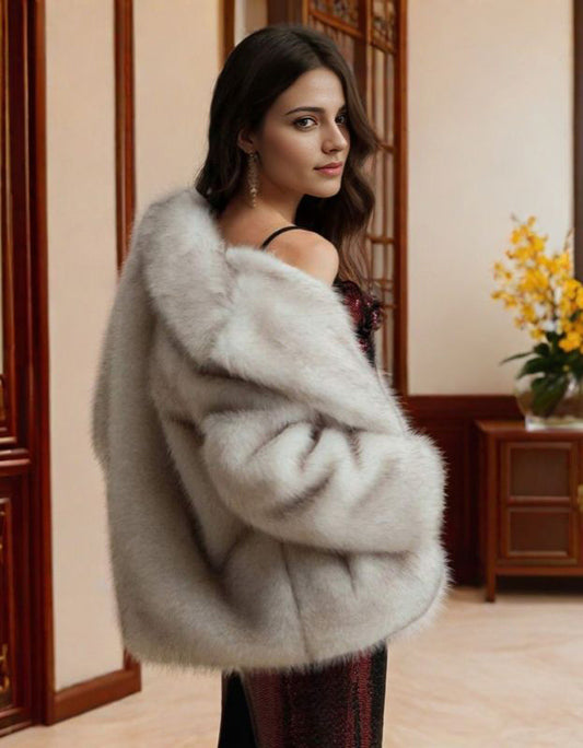Women Fur Coat Faux Fur Coat Winter Casual Warm Windbreaker Party Fluffy Shawl Jacket - Iyanka