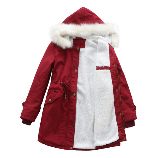 Autumn Winter Detachable Fur Collar Women Overcome Long Sleeve Hooded Cotton Padded Coat Fleece Coat Cotton Padded Coat Women - Iyanka
