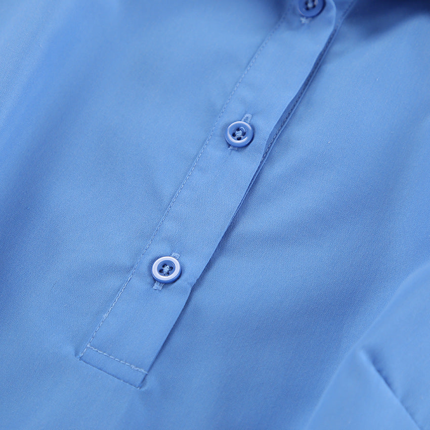 Spring Summer Casual Vitality Blue Collared Short Sleeve Slim Fit Sexy Design Dress Niche Office Dress