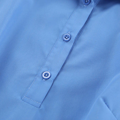 Spring Summer Casual Vitality Blue Collared Short Sleeve Slim Fit Sexy Design Dress Niche Office Dress