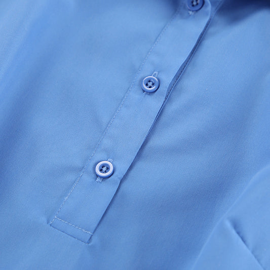 Spring Summer Casual Vitality Blue Collared Short Sleeve Slim Fit Sexy Design Dress Niche Office Dress
