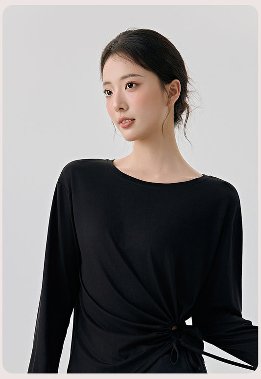 Casual Loose High-Grade Yoga Clothes Blouse Women Side Drawstring Workout Blouse Thin Breathable Sportswear Long Sleeve - Iyanka