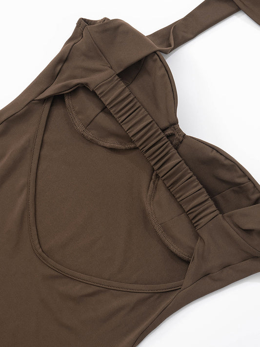 Women Clothing Solid Color Sleeveless Split Mesh Tube Top a Word Maxi Dress