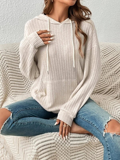 Autumn Winter Knitwear Hooded Sunken Stripe Kangaroo Pocket Long Sleeve Bathroom - Iyanka