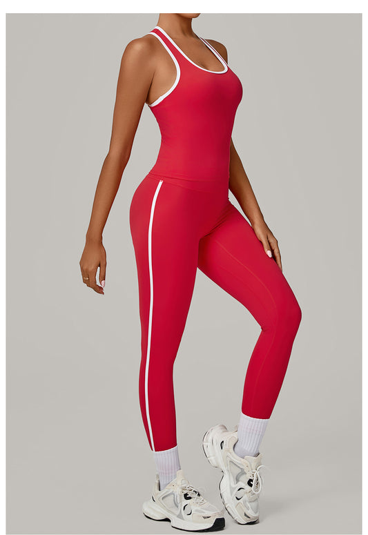 Sports Color Contrast Patchwork Tight Nude Feel Yoga Two Piece Sets Running Fitness Yoga Wear - Iyanka
